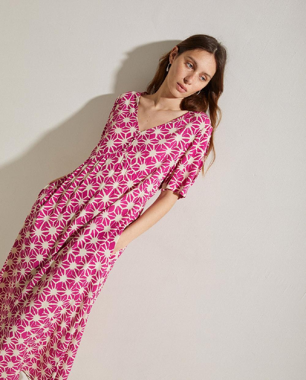 Yerse Vestido Midi Estampado Fuchsia