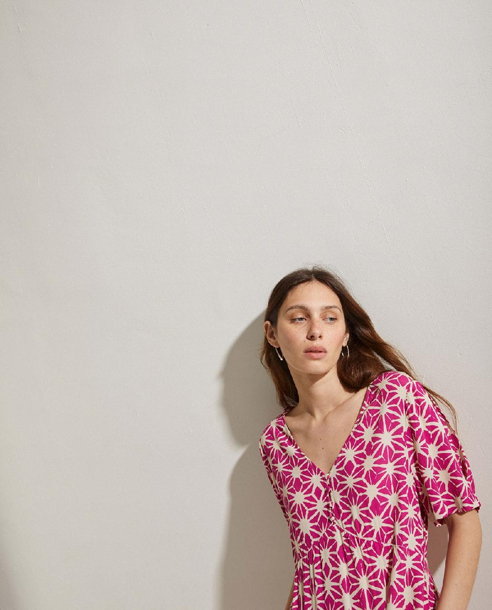 Yerse Vestido Midi Estampado Fuchsia