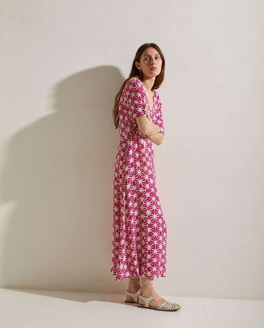 Yerse Vestido Midi Estampado Fuchsia