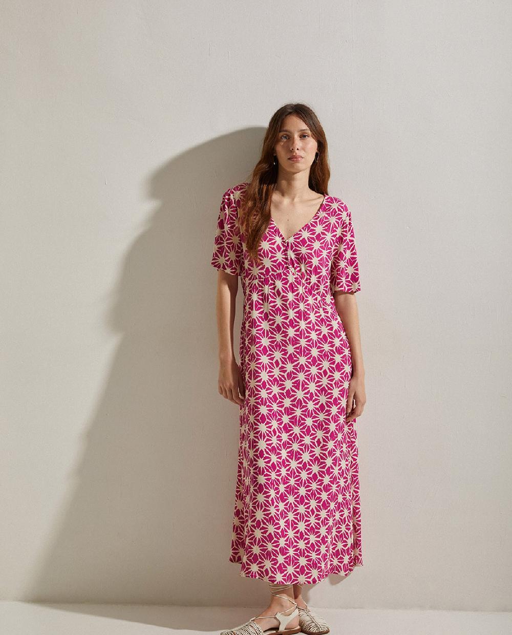 yerse Vestido midi estampado fuchsia
