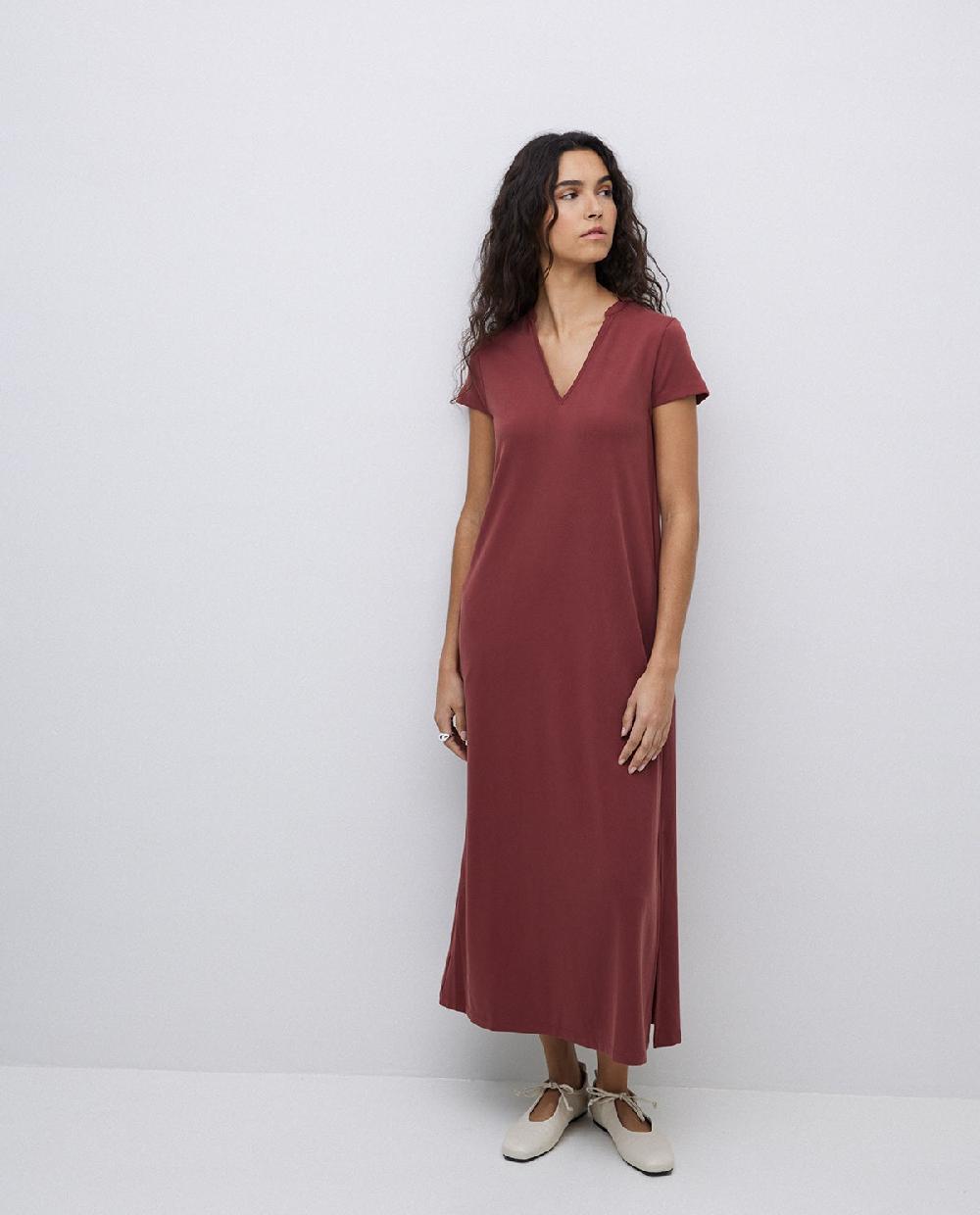 Yerse Vestido Midi Manga Japonesa Granate