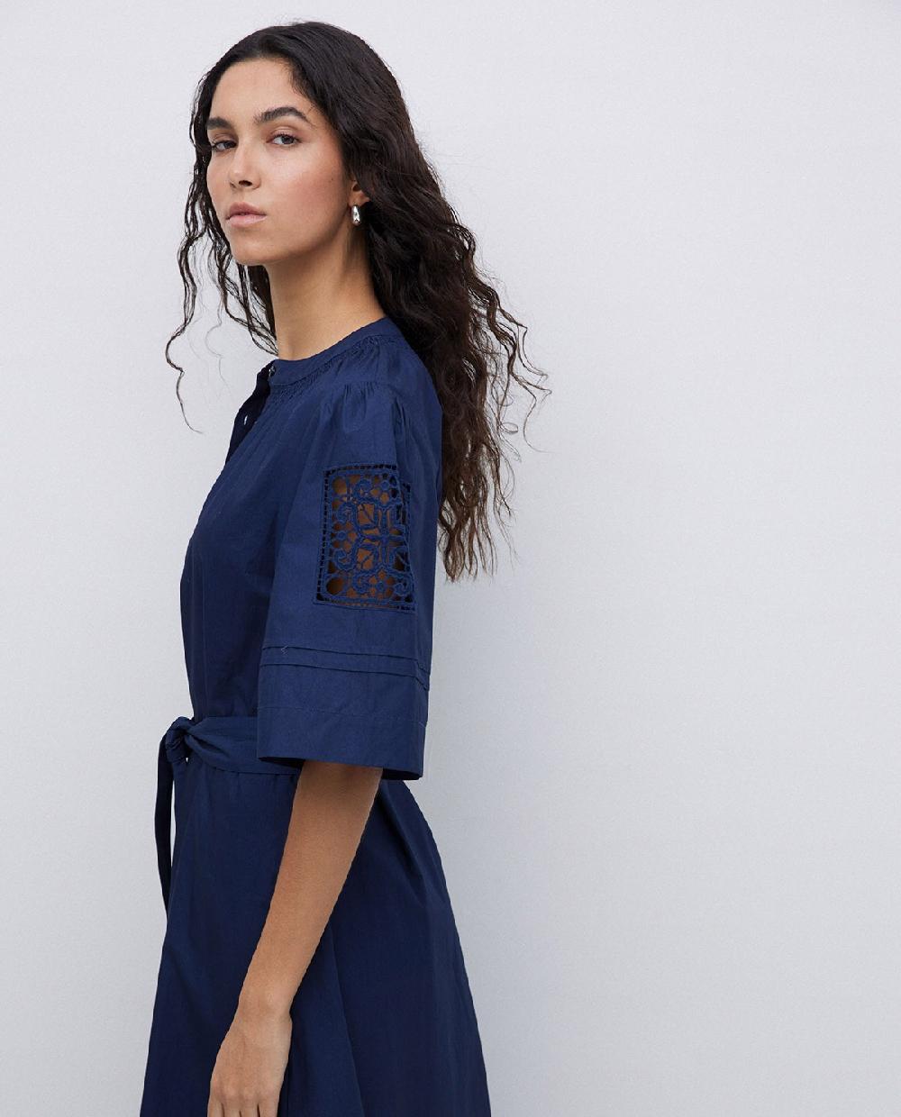 Yerse Vestido Popelín Puntillas Azul Oscuro