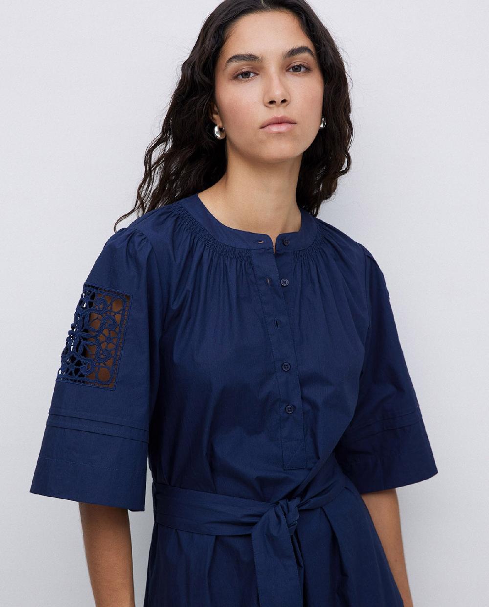 Yerse Vestido Popelín Puntillas Azul Oscuro