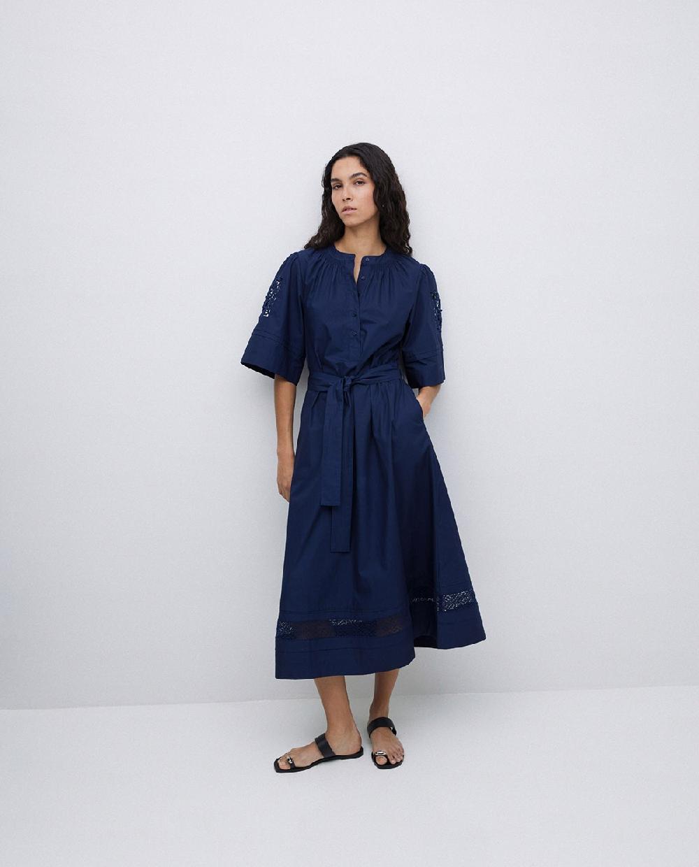 yerse Vestido popelín puntillas azul oscuro