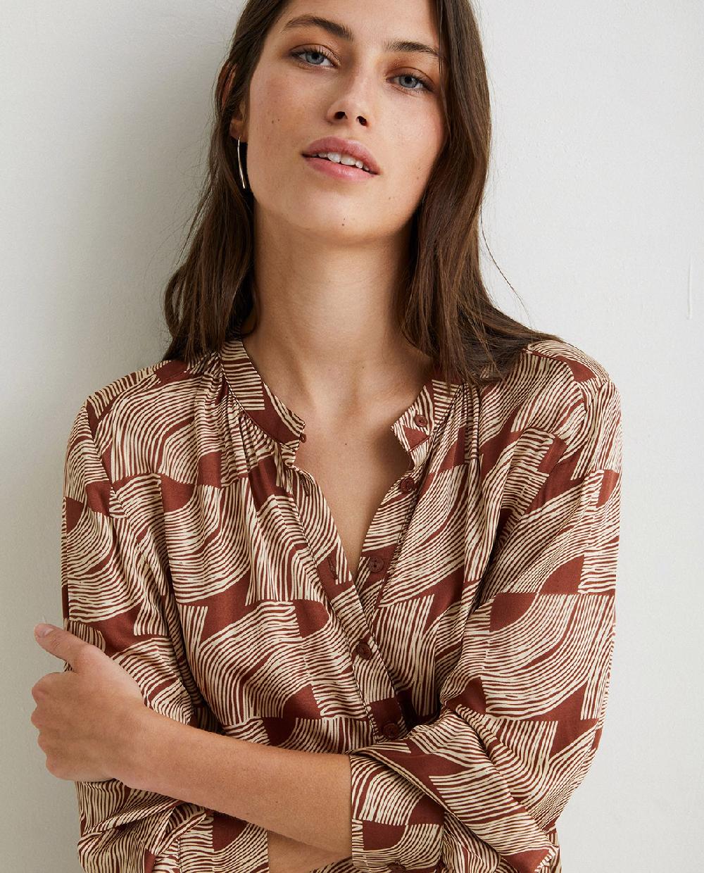 Yerse Vestido Satén Manga Larga Chocolate Y Crudo