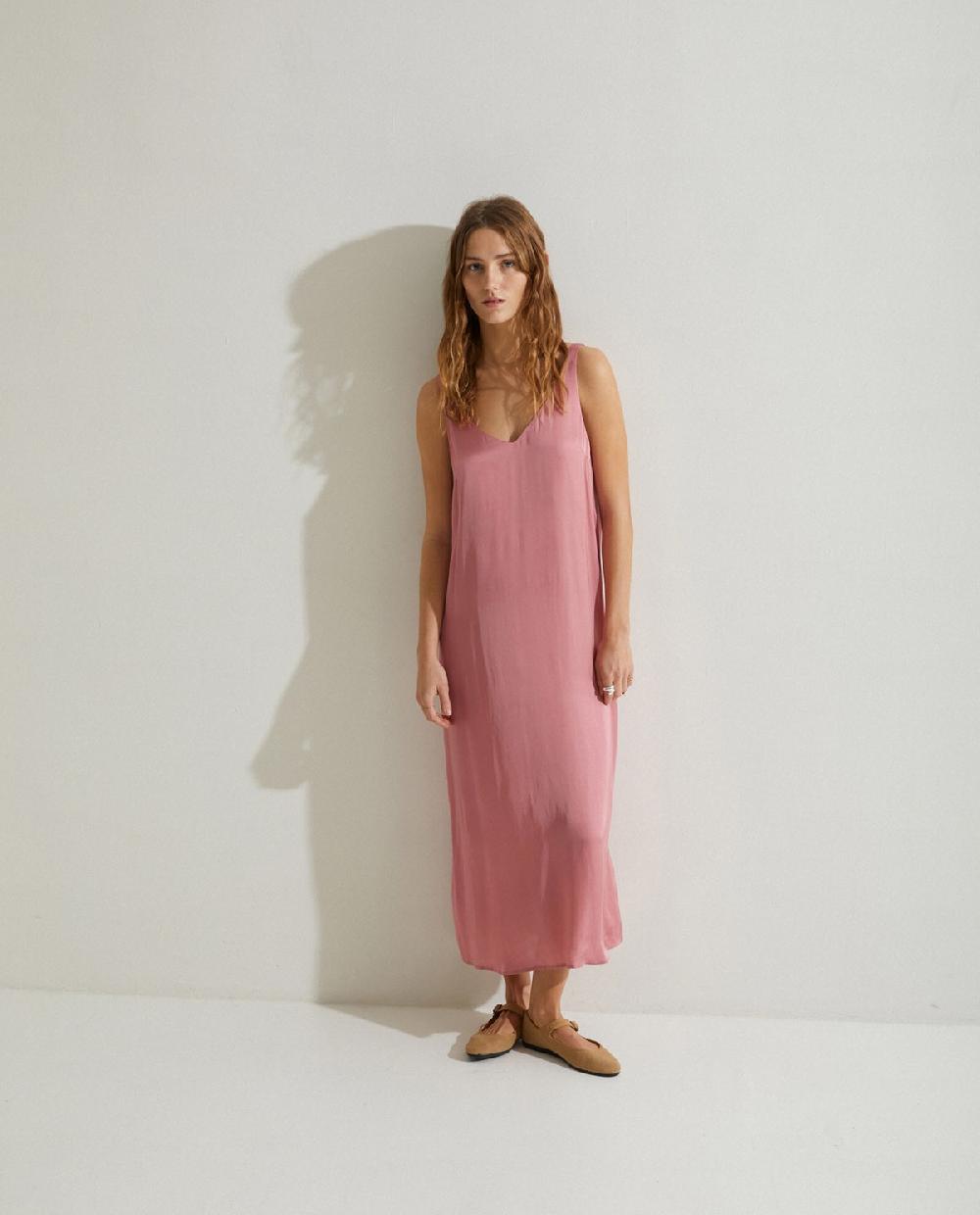 yerse Vestido satén tirantes rosa