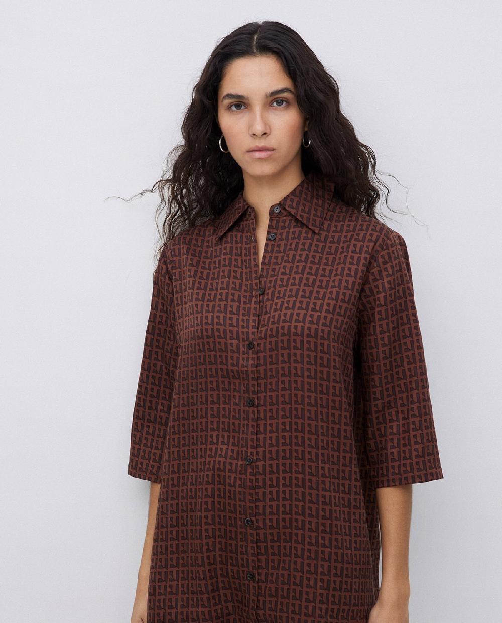 Yerse Vestido Tencel Cuello Camisero Chocolate