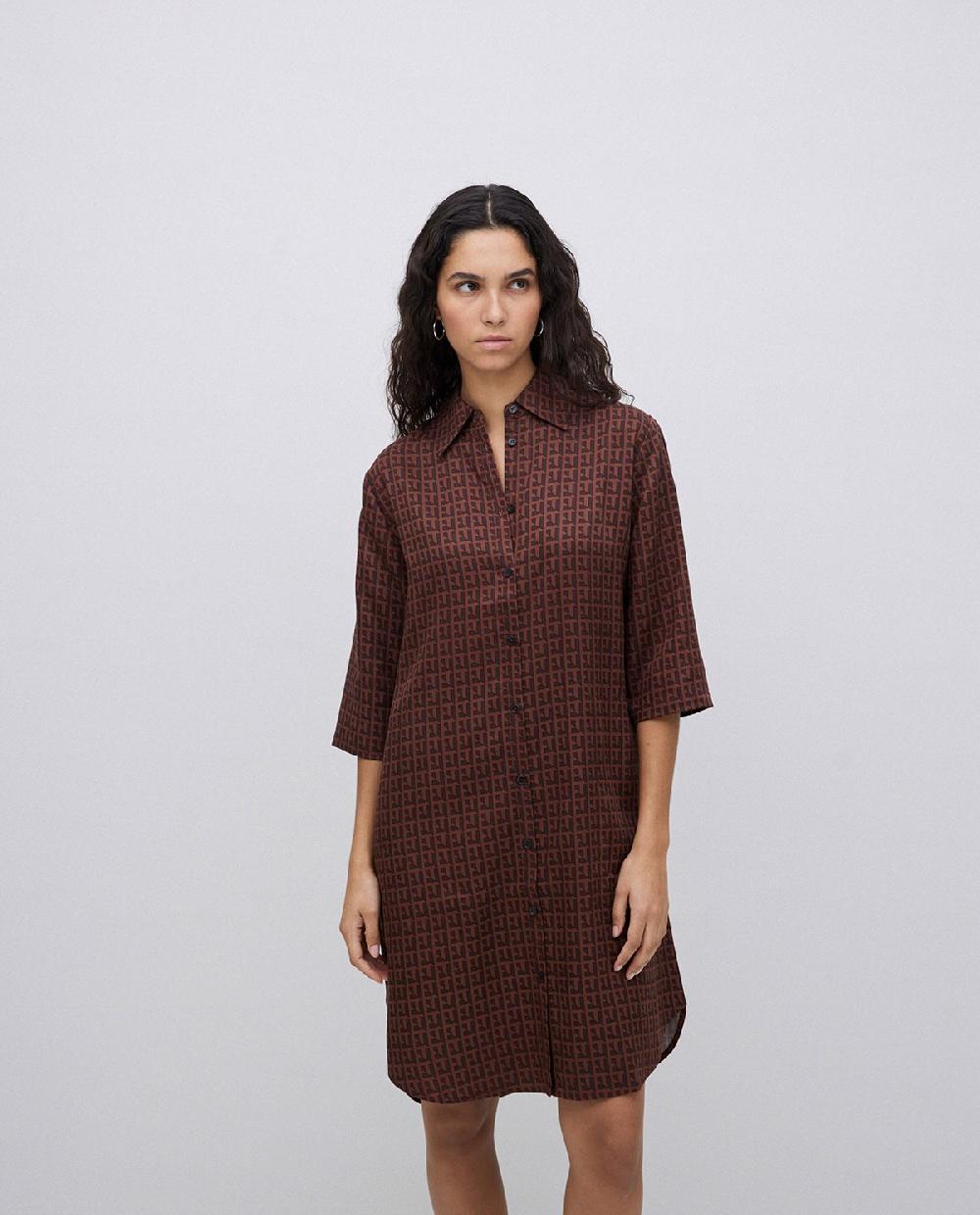 Yerse Vestido Tencel Cuello Camisero Chocolate