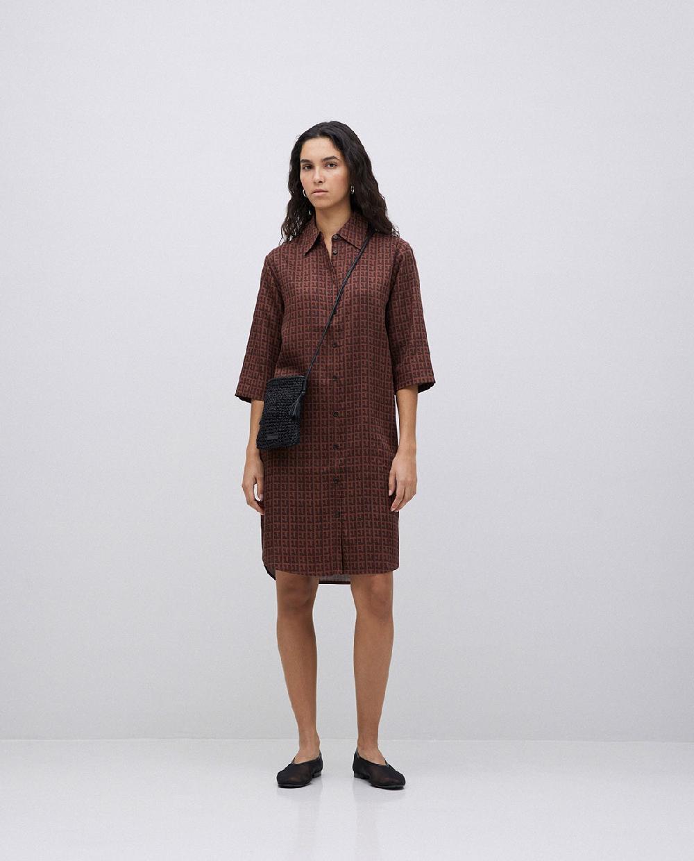 Yerse Vestido Tencel Cuello Camisero Chocolate