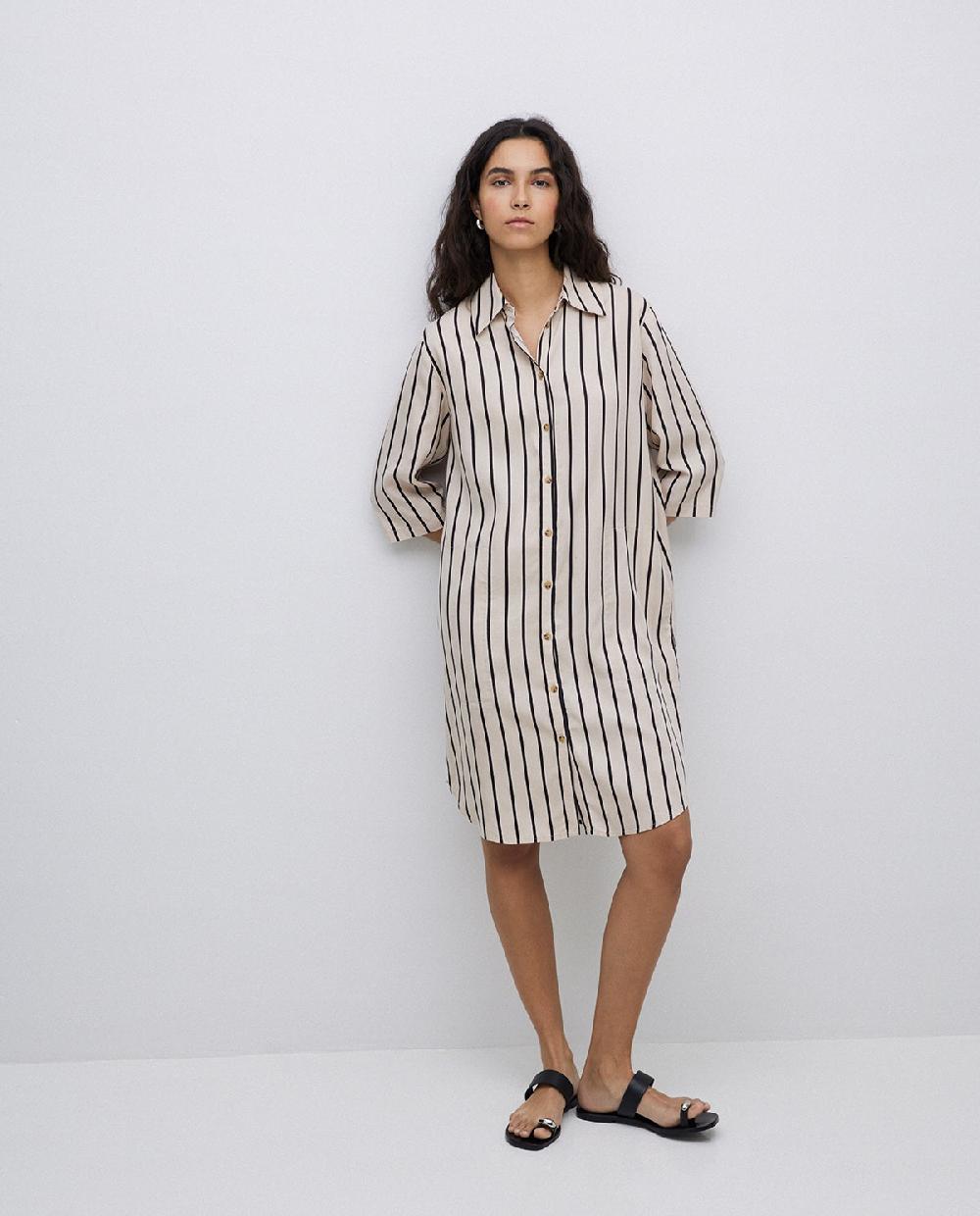 Yerse Vestido Tencel Cuello Camisero Crudo