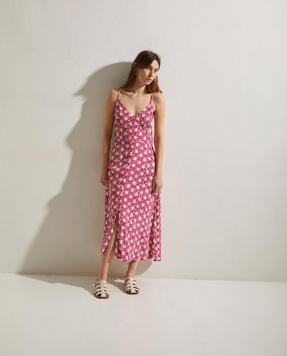 yerse Vestido tirantes estampado fuchsia