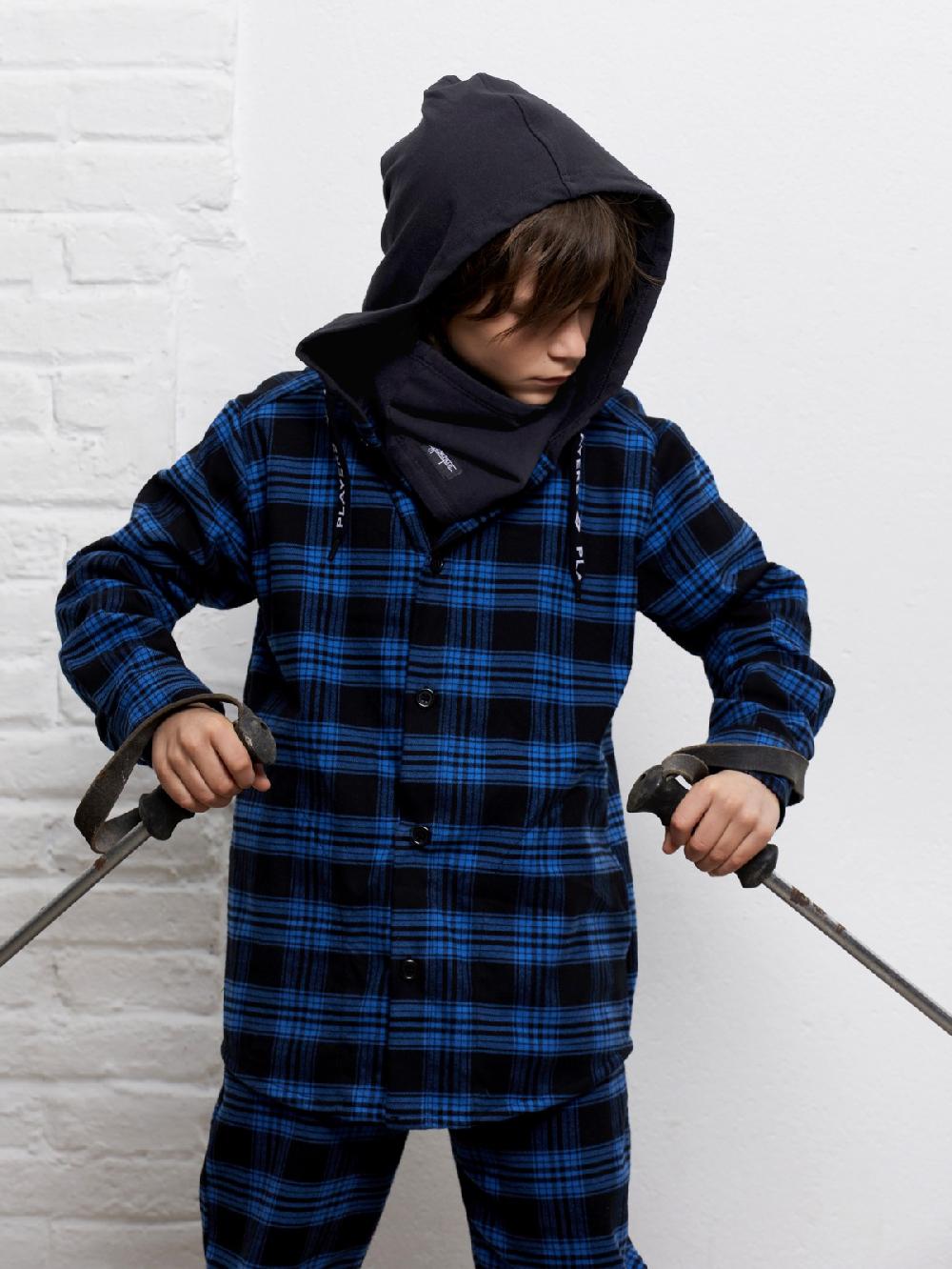 Yporqué FLANNEL HOODED SHIRT (ELECTRIC BLUE+BLACK)