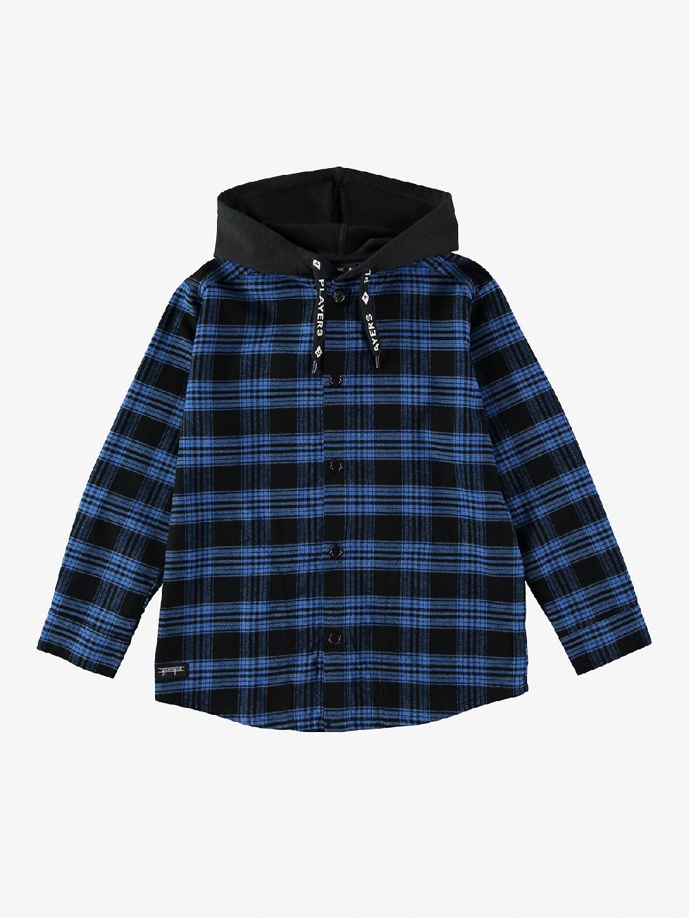 yporqué FLANNEL HOODED SHIRT (ELECTRIC BLUE+BLACK)
