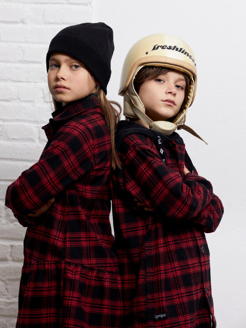 Yporqué FLANNEL HOODED SHIRT (RED+BLACK)