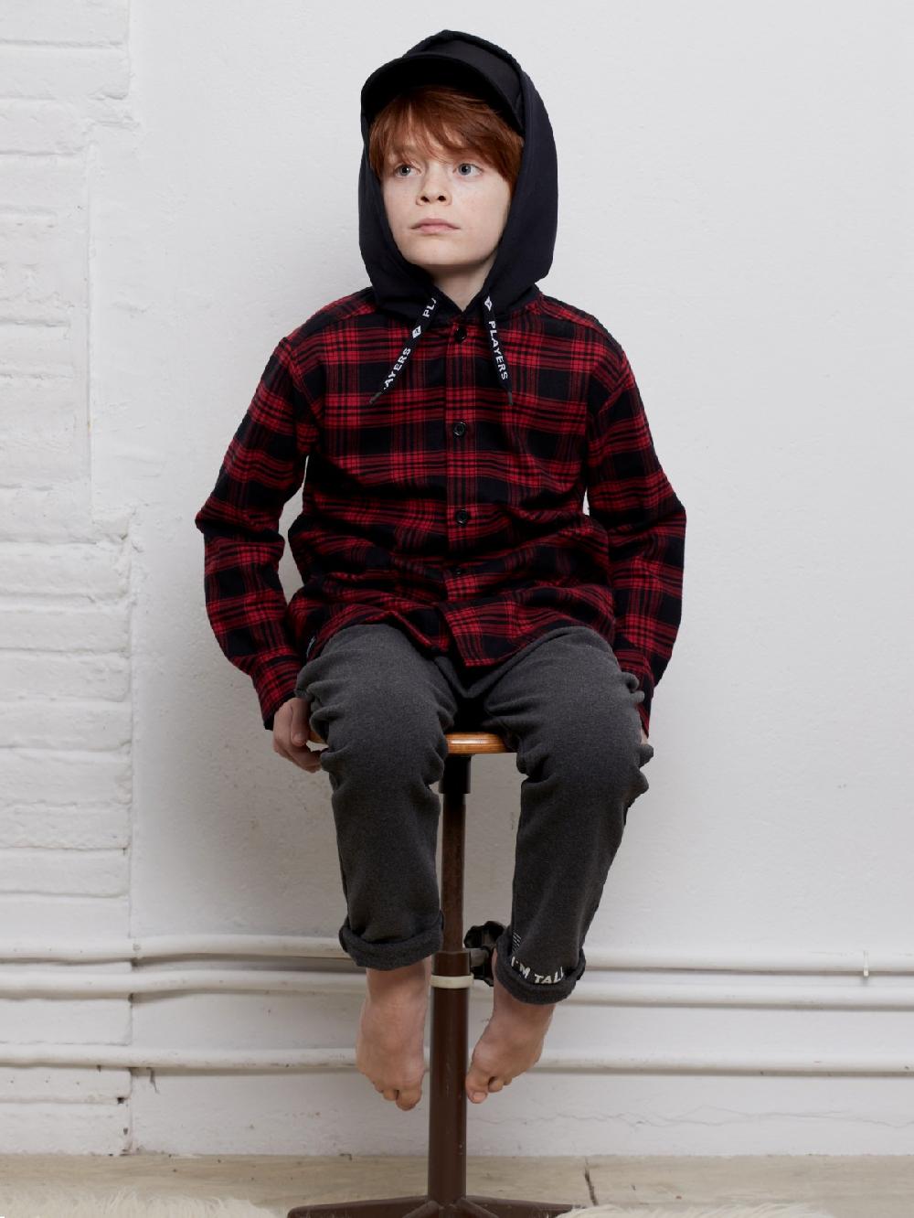 Yporqué FLANNEL HOODED SHIRT (RED+BLACK)