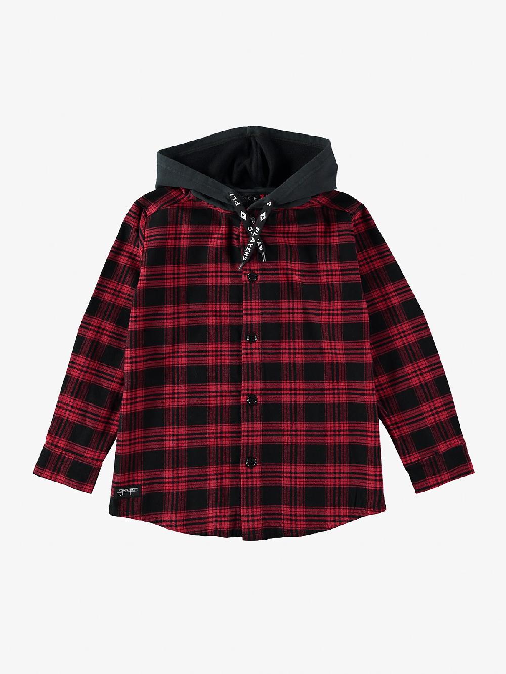 yporqué FLANNEL HOODED SHIRT (RED+BLACK)