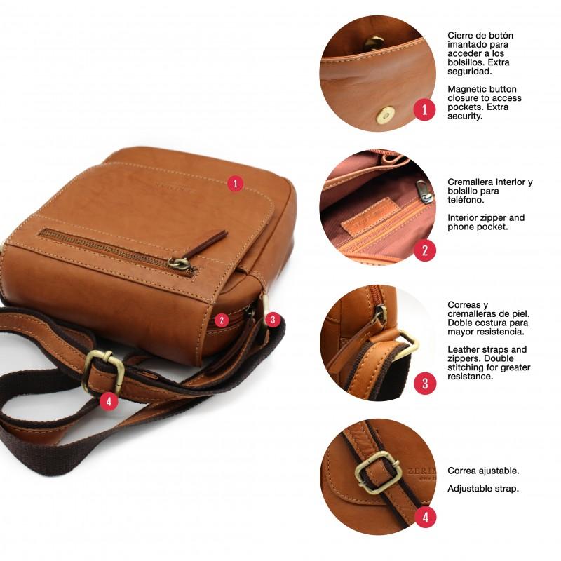 Zerimar Shoes Bolso Bandolera De Piel Modelo ZIMAR 22x20x7 Cm