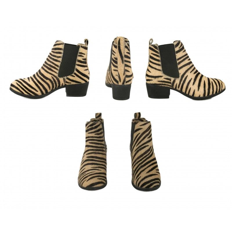 Zerimar Shoes Botin De Piel Animal Print Con Cierre Elastico
