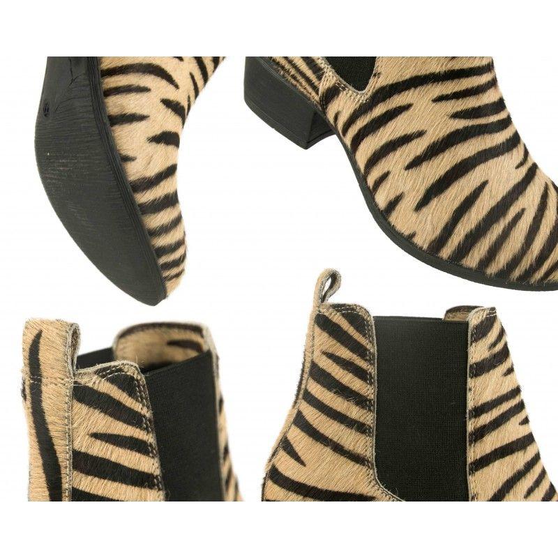 Zerimar Shoes Botin De Piel Animal Print Con Cierre Elastico