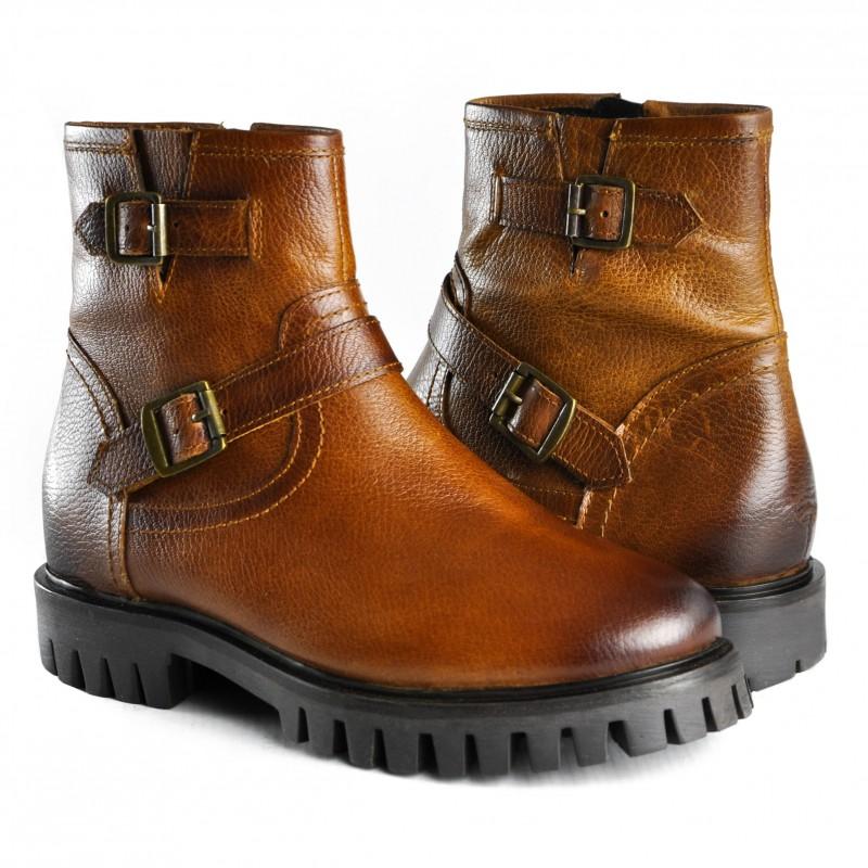 zerimar shoes Botines de piel con doble hebilla y cremallera