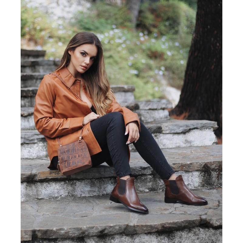 Zerimar Shoes Botines De Piel Con Elastico Y Grabado Coco TAN