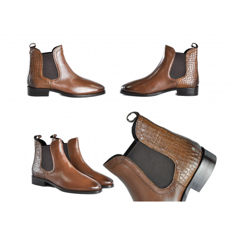 Zerimar Shoes Botines De Piel Con Elastico Y Grabado Coco TAN