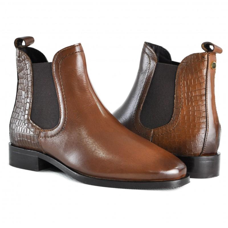 zerimar shoes Botines de piel con elastico y grabado coco TAN