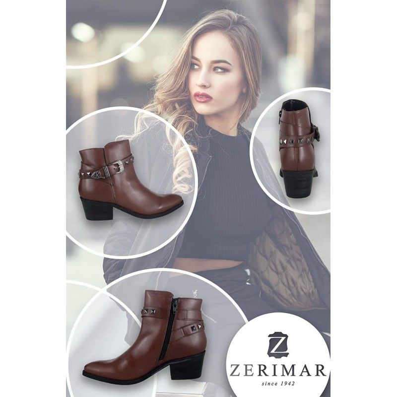 Zerimar Shoes Botines Estilo Cowboy De Piel Con Hebilla En El Tobillo