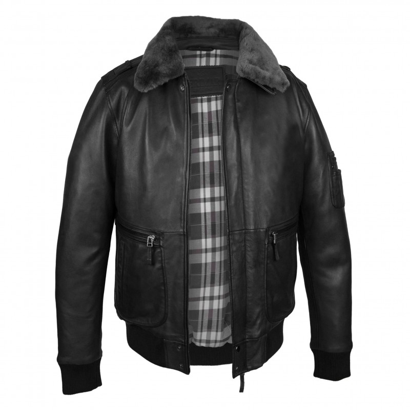 Zerimar Shoes Cazadora De Piel Aviador Con Cuello Desmontable