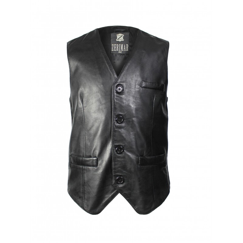 zerimar shoes Chaleco de piel abotonado estilo elegante