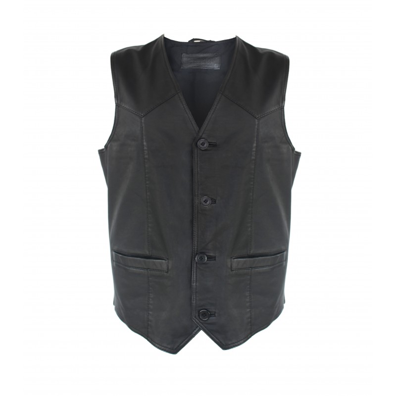 zerimar shoes Chaleco de piel con bolsillos y cierre de botones zerimar shoes Chaleco de piel con bolsillos y cierre de botones