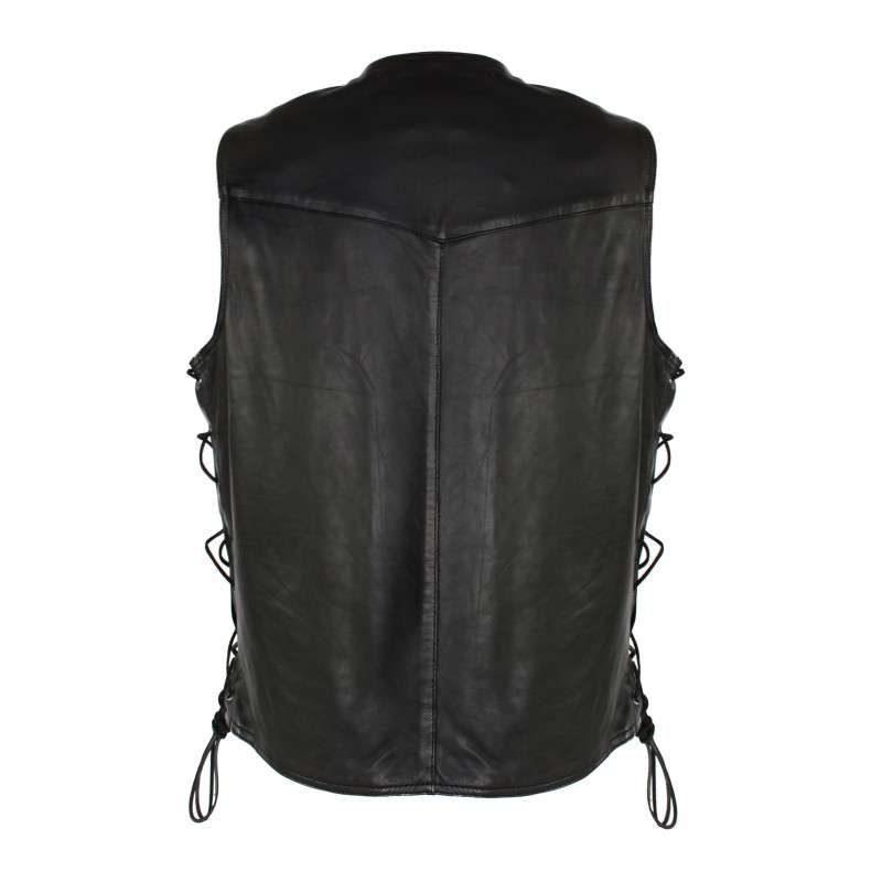 Zerimar Shoes Chaleco De Piel Con Bolsillos Y Cordones Laterales
