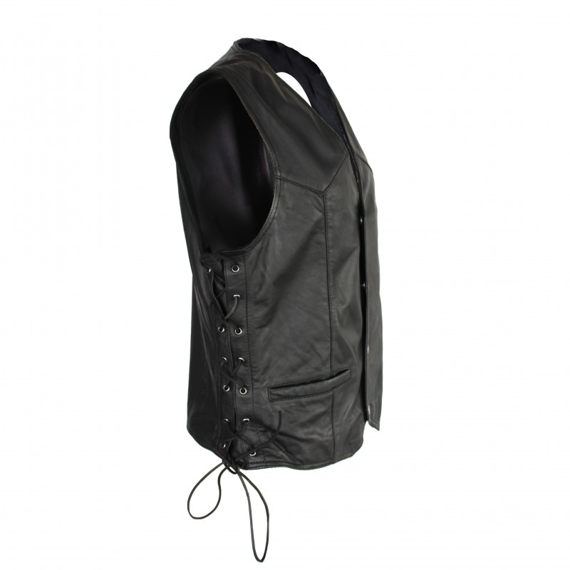Zerimar Shoes Chaleco De Piel Con Bolsillos Y Cordones Laterales