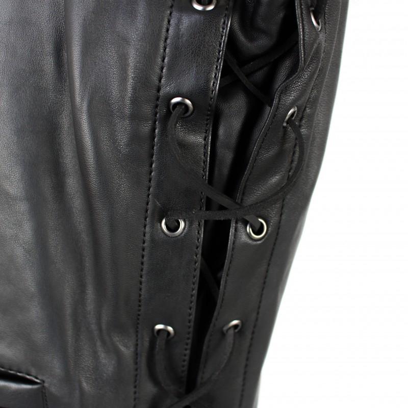 Zerimar Shoes Chaleco De Piel Con Bolsillos Y Cordones Laterales