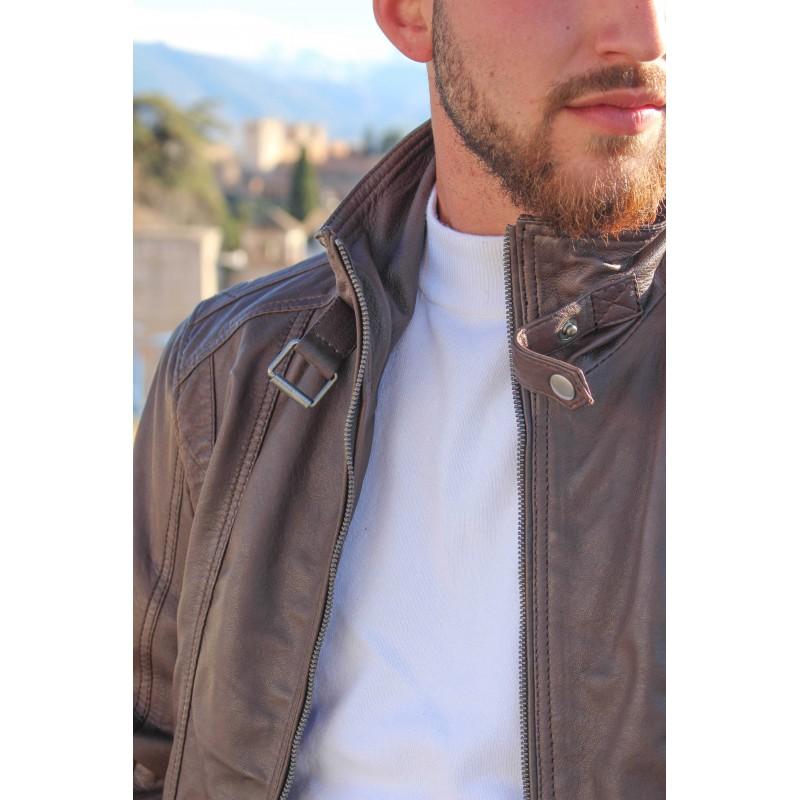 Zerimar Shoes Chaqueta De Cuero Con Cremallera Modelo SOGA