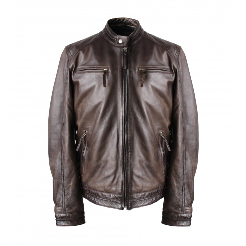 zerimar shoes Chaqueta de cuero con cremalleras modelo CHOCOLATE