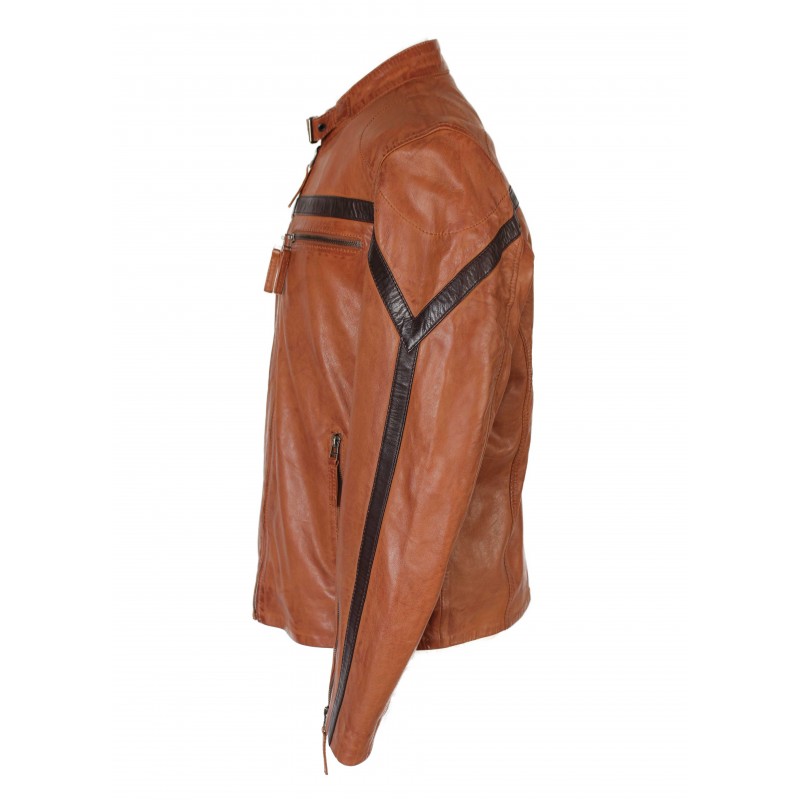 Zerimar Shoes Chaqueta De Cuero Con Detalle Lineal Modelo RYANO