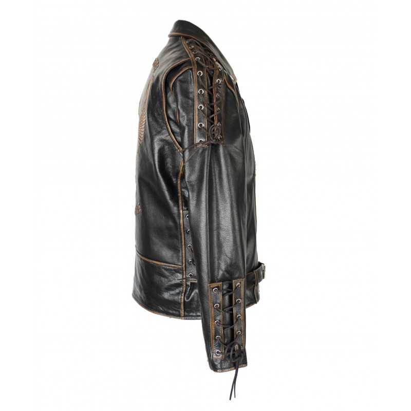 Zerimar Shoes Chaqueta De Cuero Motera Con Aguila Y Cuerdas