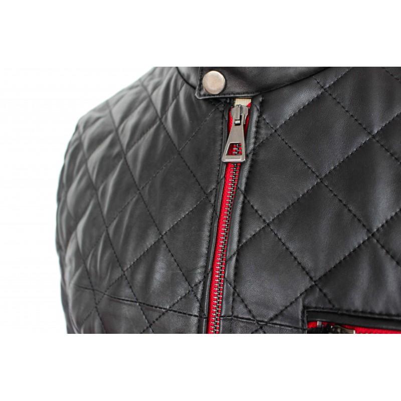 Zerimar Shoes Chaqueta De Piel Acolchada Con Detalle Rojo