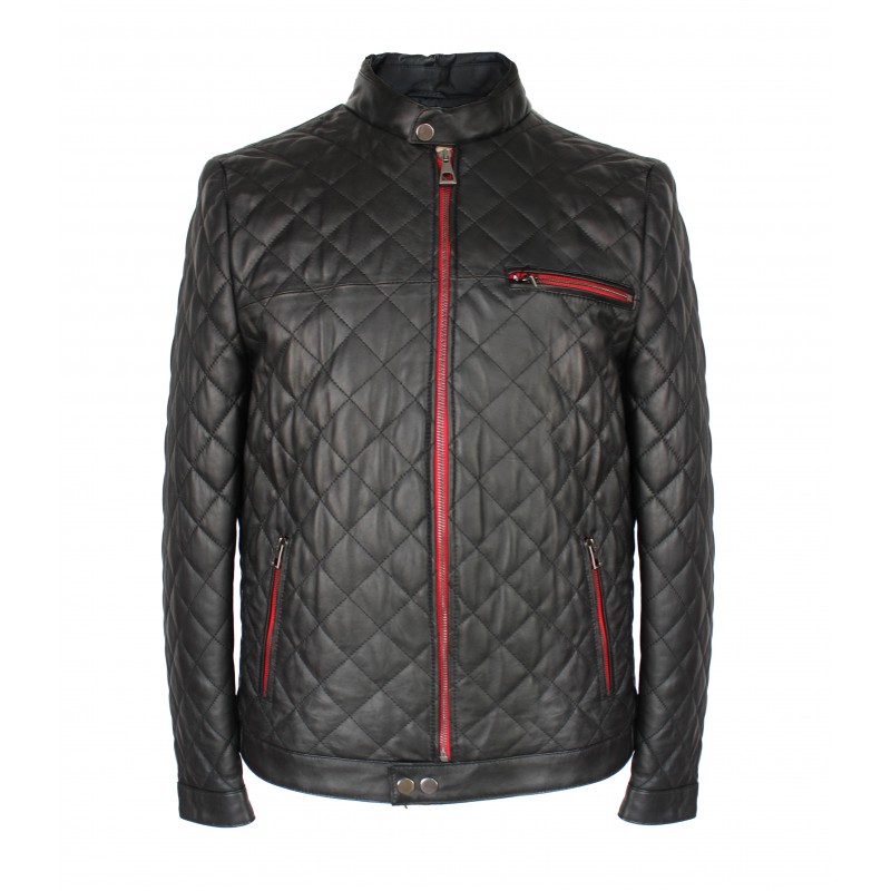 zerimar shoes Chaqueta de piel acolchada con detalle rojo