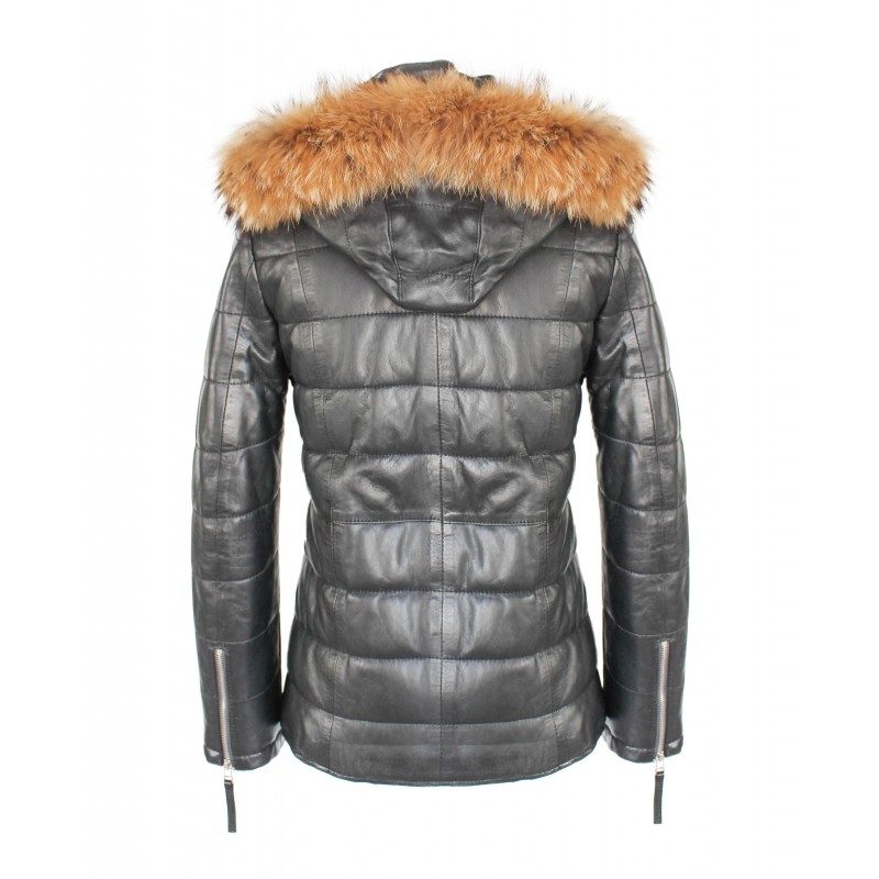 Zerimar Shoes Chaqueta De Piel Con Capucha De Racoon Modelo ALMOND