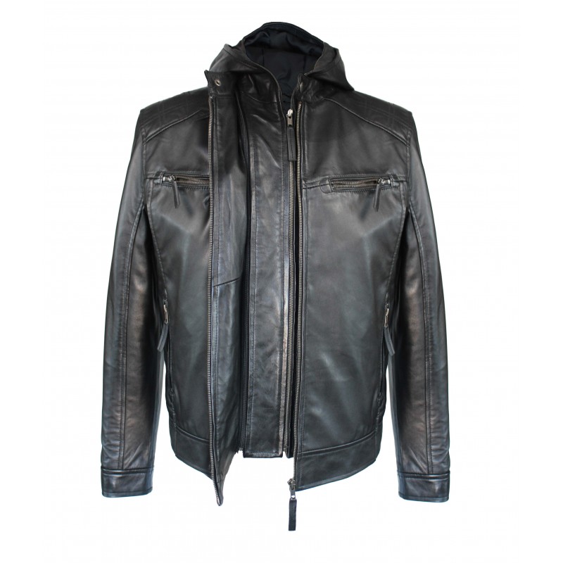 Zerimar Shoes Chaqueta De Piel Con Capucha Removible NOTTE