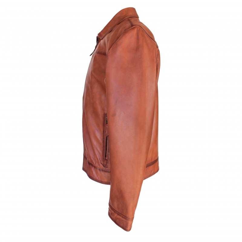 Zerimar Shoes Chaqueta De Piel Con Cuello Clasico Modelo SAVE