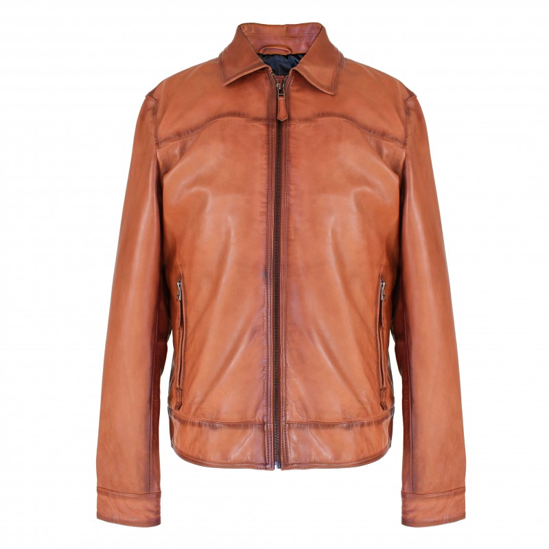 zerimar shoes Chaqueta de piel con cuello clasico modelo SAVE