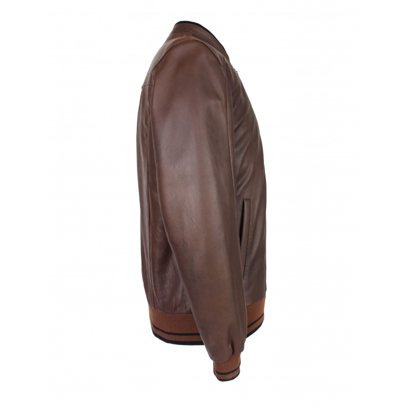 Zerimar Shoes Chaqueta De Piel Con Detalle Textil Líneas Modelo COTA