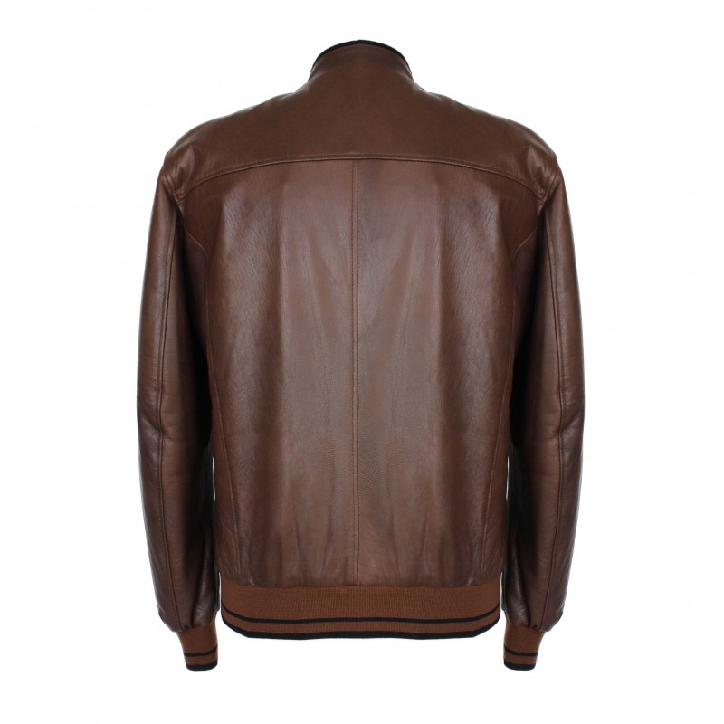 Zerimar Shoes Chaqueta De Piel Con Detalle Textil Líneas Modelo COTA