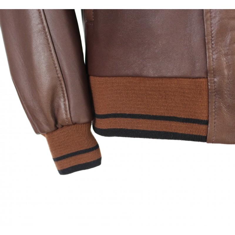 Zerimar Shoes Chaqueta De Piel Con Detalle Textil Líneas Modelo COTA