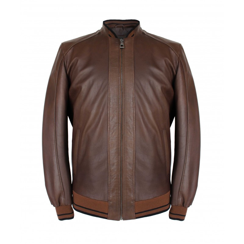 zerimar shoes Chaqueta de piel con detalle textil líneas modelo COTA