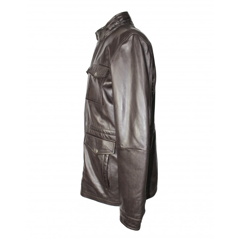 Zerimar Shoes Chaqueta De Piel Con Doble Cierre Y Bolsillos Modelo FISHER