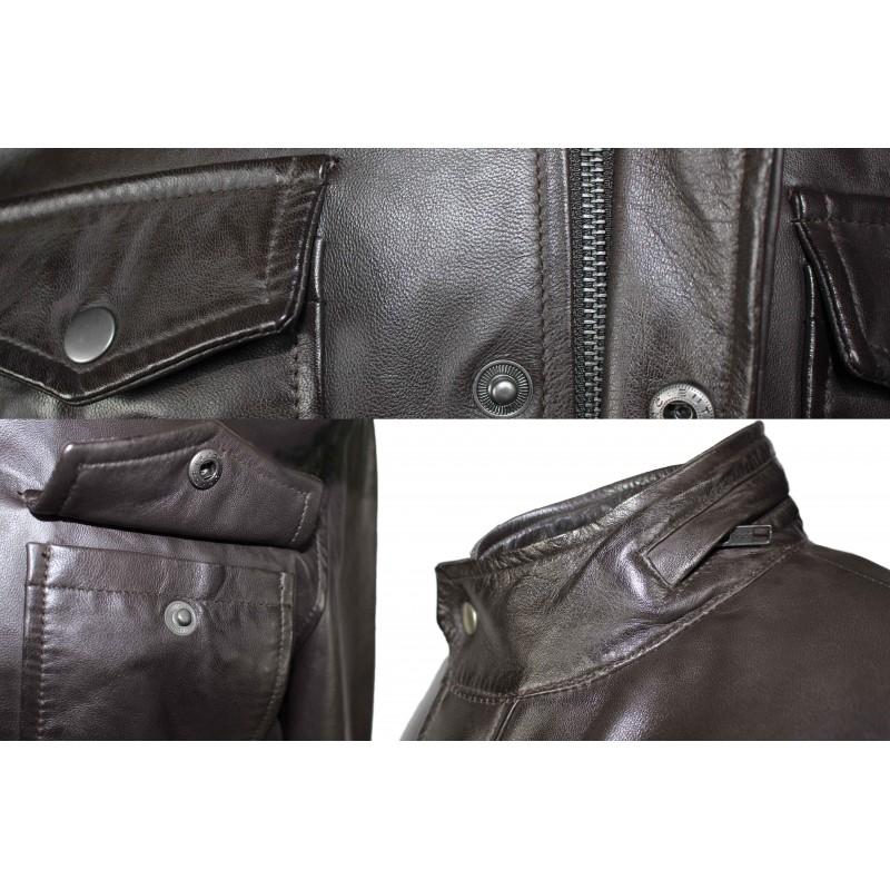 Zerimar Shoes Chaqueta De Piel Con Doble Cierre Y Bolsillos Modelo FISHER